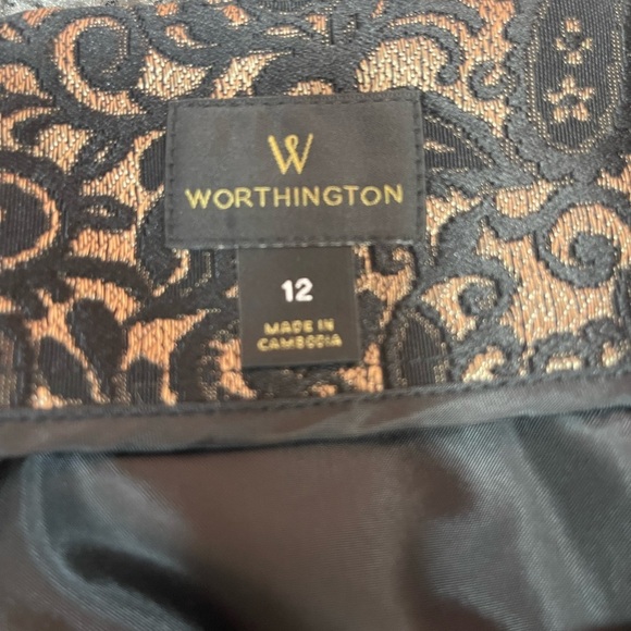 Worthington black bronze damask jacquard paisley lined pencil skirt women’s 12 - Picture 7 of 13